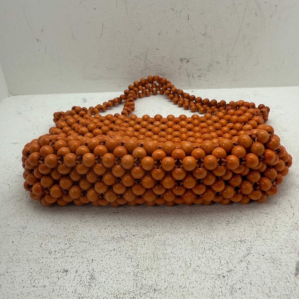 VTG 60s A Sarne Import Japan Made Wood Bead Shoulder Bag Atomic Orange Retro - Picture 4 of 10